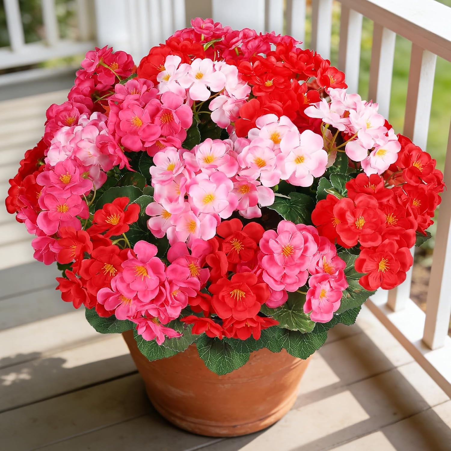 6 Bundles Red Geraniums Silk, Artificial Outdoor Planter Decor