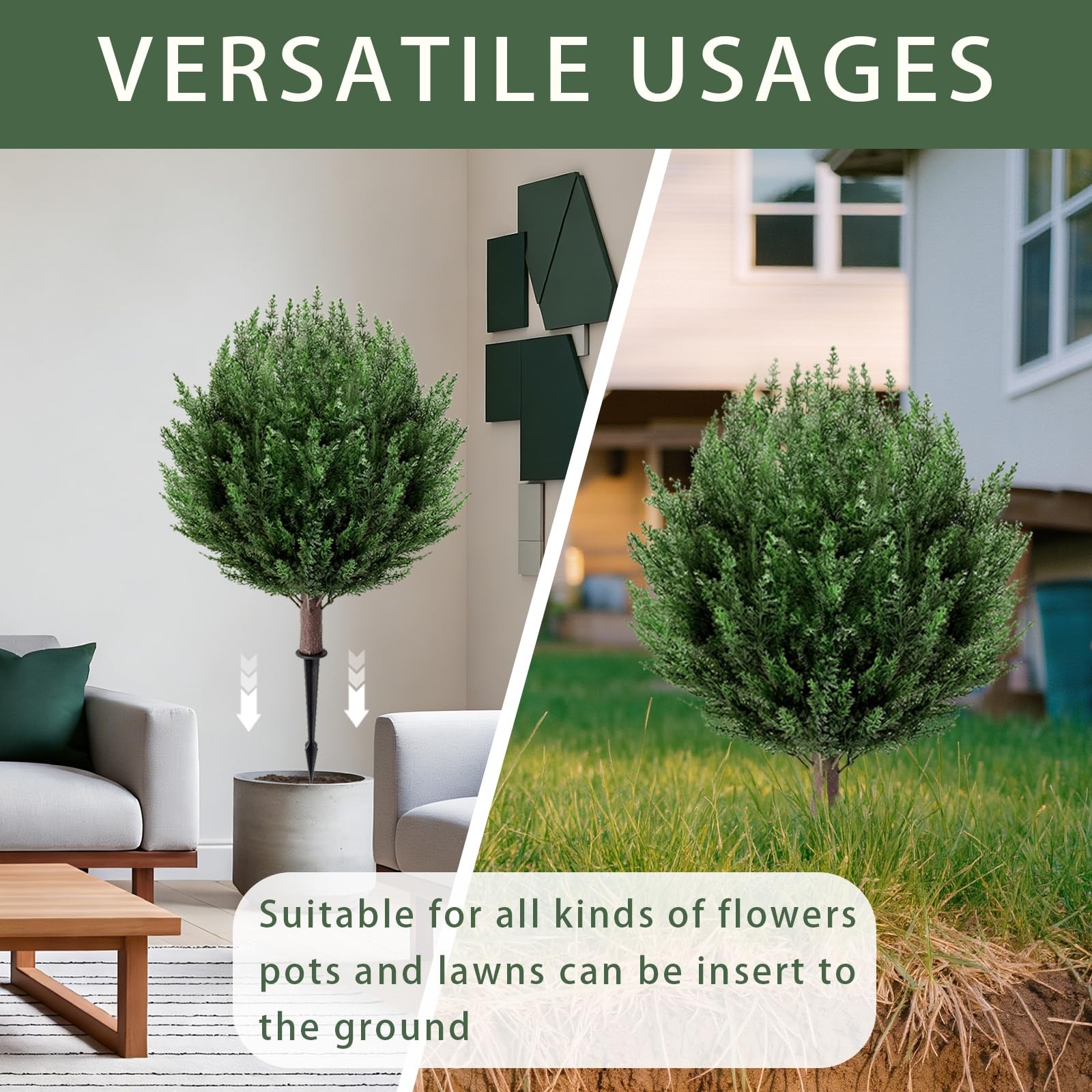 2 Pack 2FT Artificial Cedar Topiary Trees with Ground Spike, Fake Pine Shrubs…
