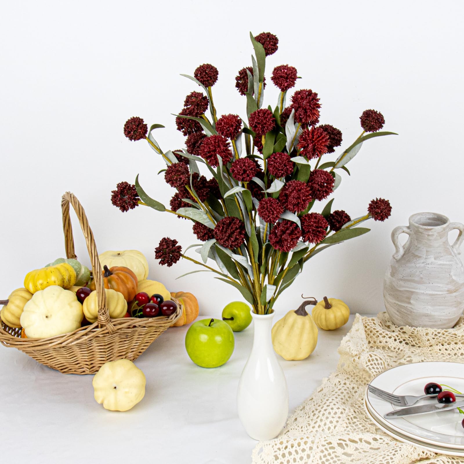 Artificial Bush Mini Ball Flowers Faux Billy Button Thistle Globe Echinops