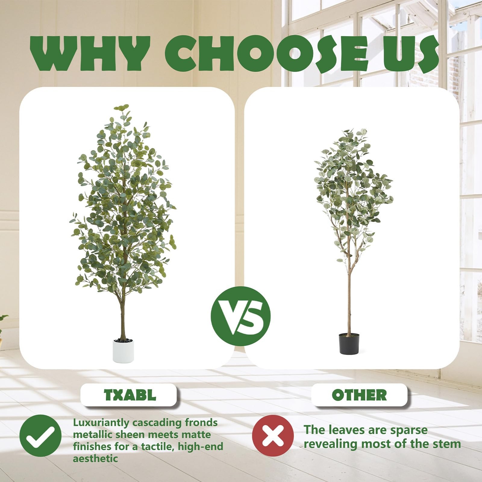 6FT Tall Fake Eucalyptus Plant, Green Silver Dollar Leaves Faux Tree, Artific…