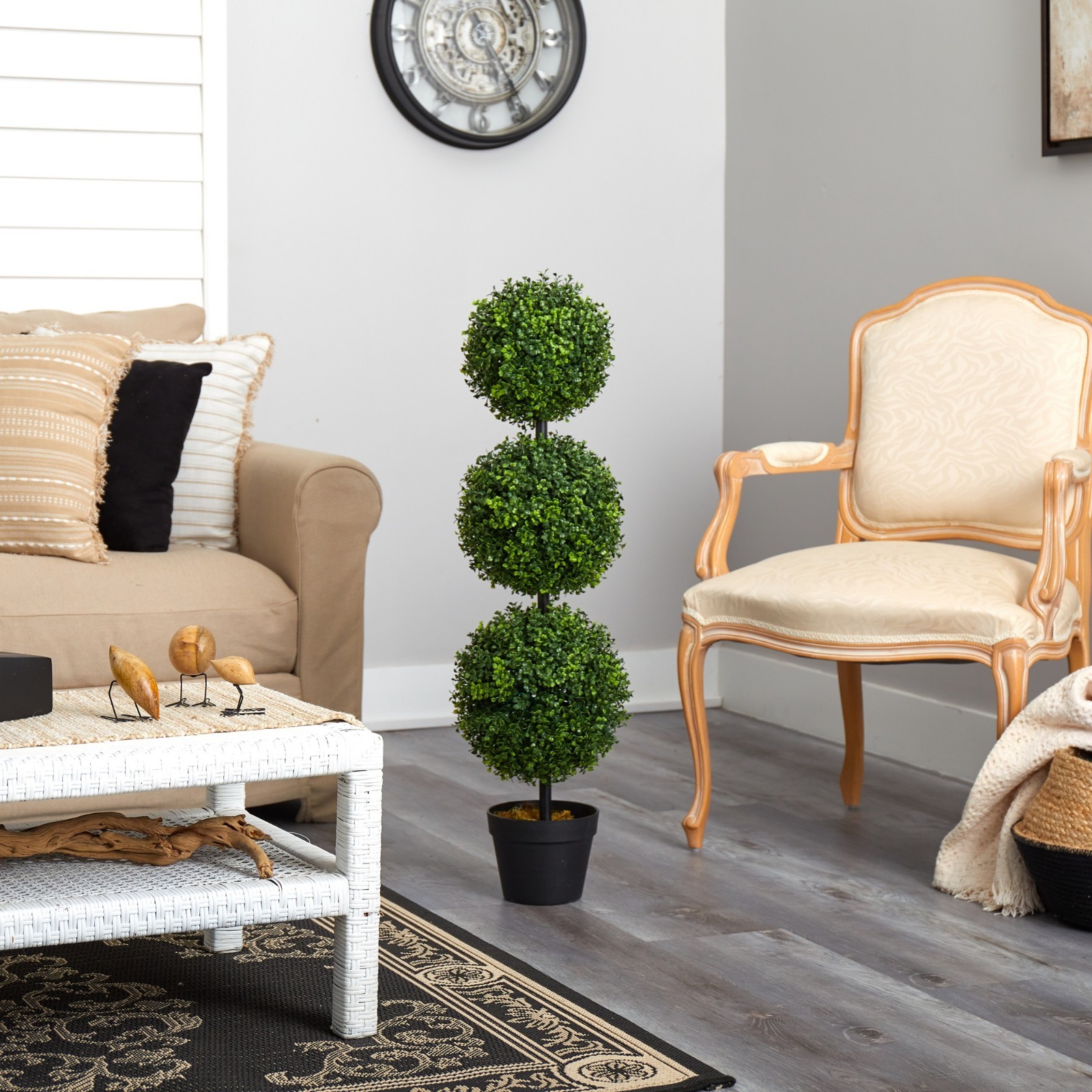 3’ Artificial Boxwood Triple Ball Topiary Tree – Lifelike Faux Greenery