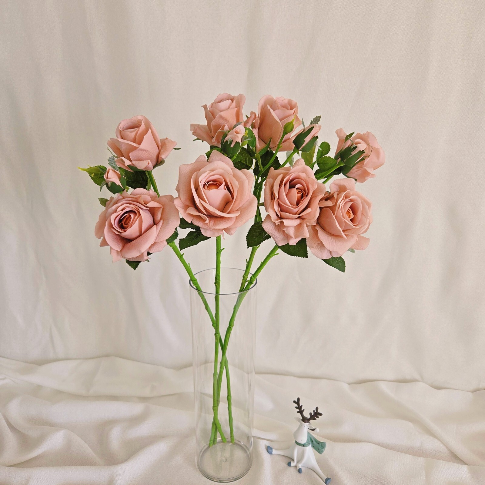 4Pcs Artificial Long-Stem Roses,3 Heads Each,2 Fully Bloomed,Lifelike Realistic