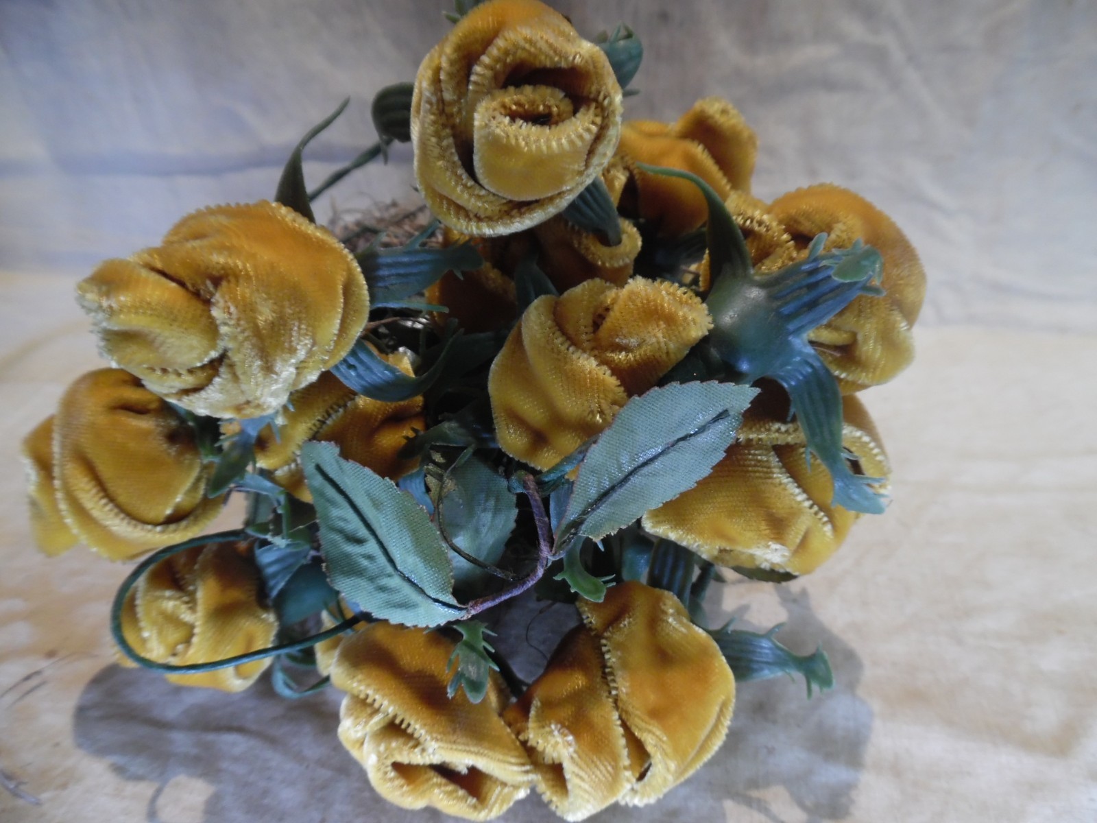 Vintage 70s Yellow Velvet Roses Faux Floral Stems Lot of 14 Retro Decor 13”