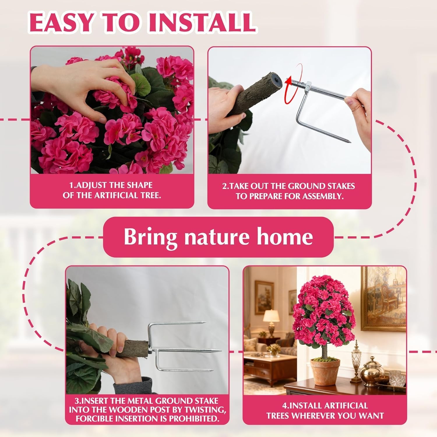Artificial Topiary Flower Balls Outdoor Set of 2, UV Resistant Faux Outdoor P…