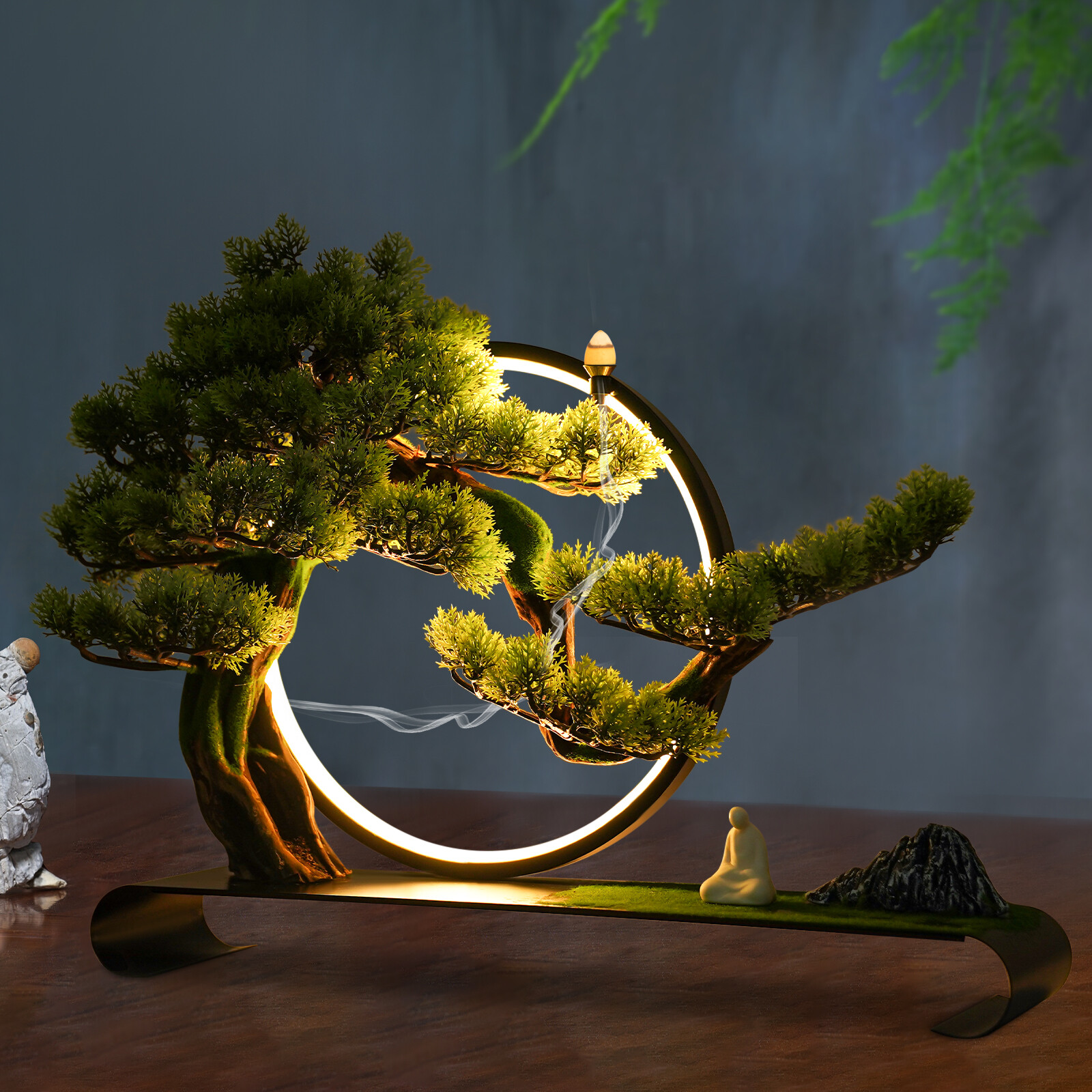 Realistic Simulation Bonsai Artificial Tree with LED Lamp Ring for Home USB 8W