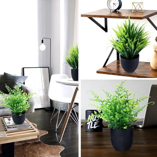 2 Pack Fake Plants in Black Pot Small Artificial Plant Wheat Black-2 Pack