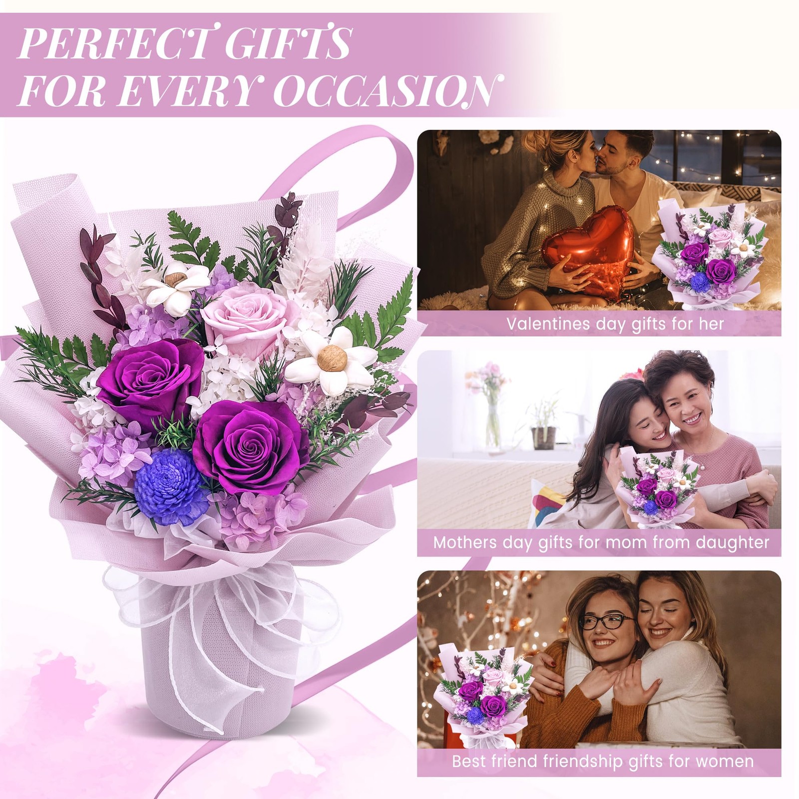 Preserved Rose Flowers Bouquet Gifts For Women Mom Grandma With Gift Box