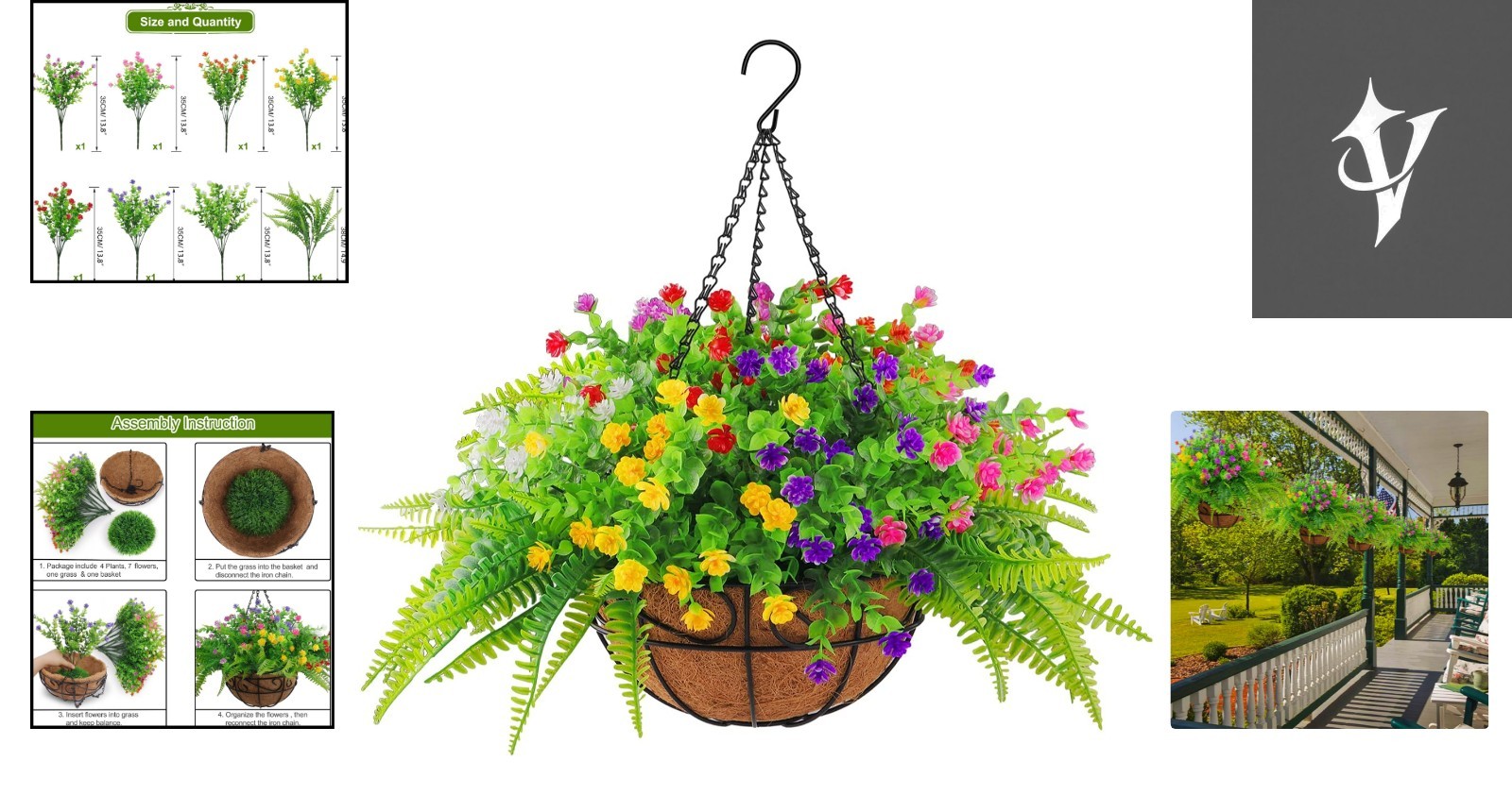 UV Resistant Artificial Hanging Plants with Coconut Basket for Vibrant Decor