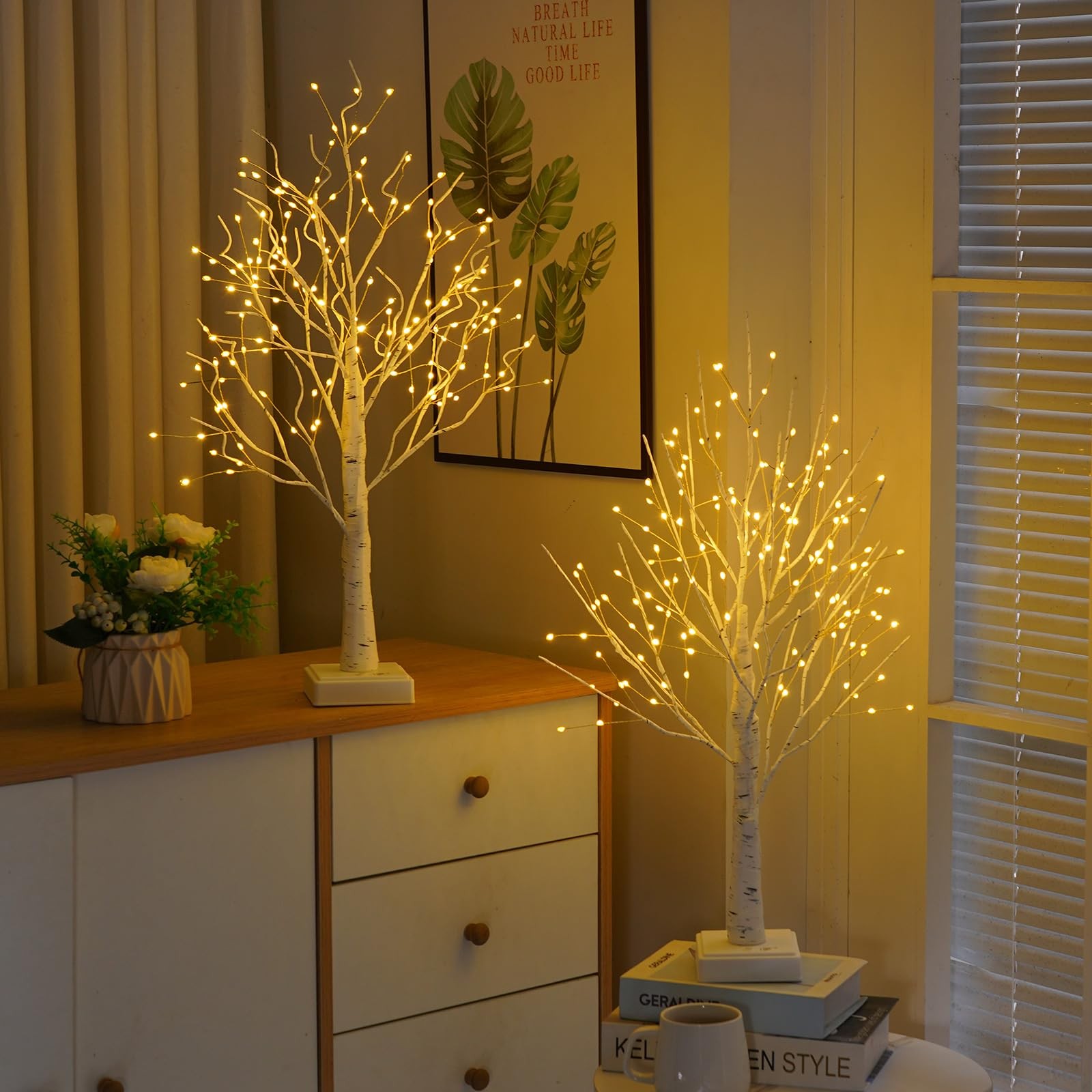 2 Pack 144 LED Artificial Tree Lamp with Timer, DIY Birch Tree with LED Light…