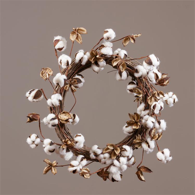 New Shabby Country Primitive Southern Natural Cotton Buds Grapevine Wreath 16″