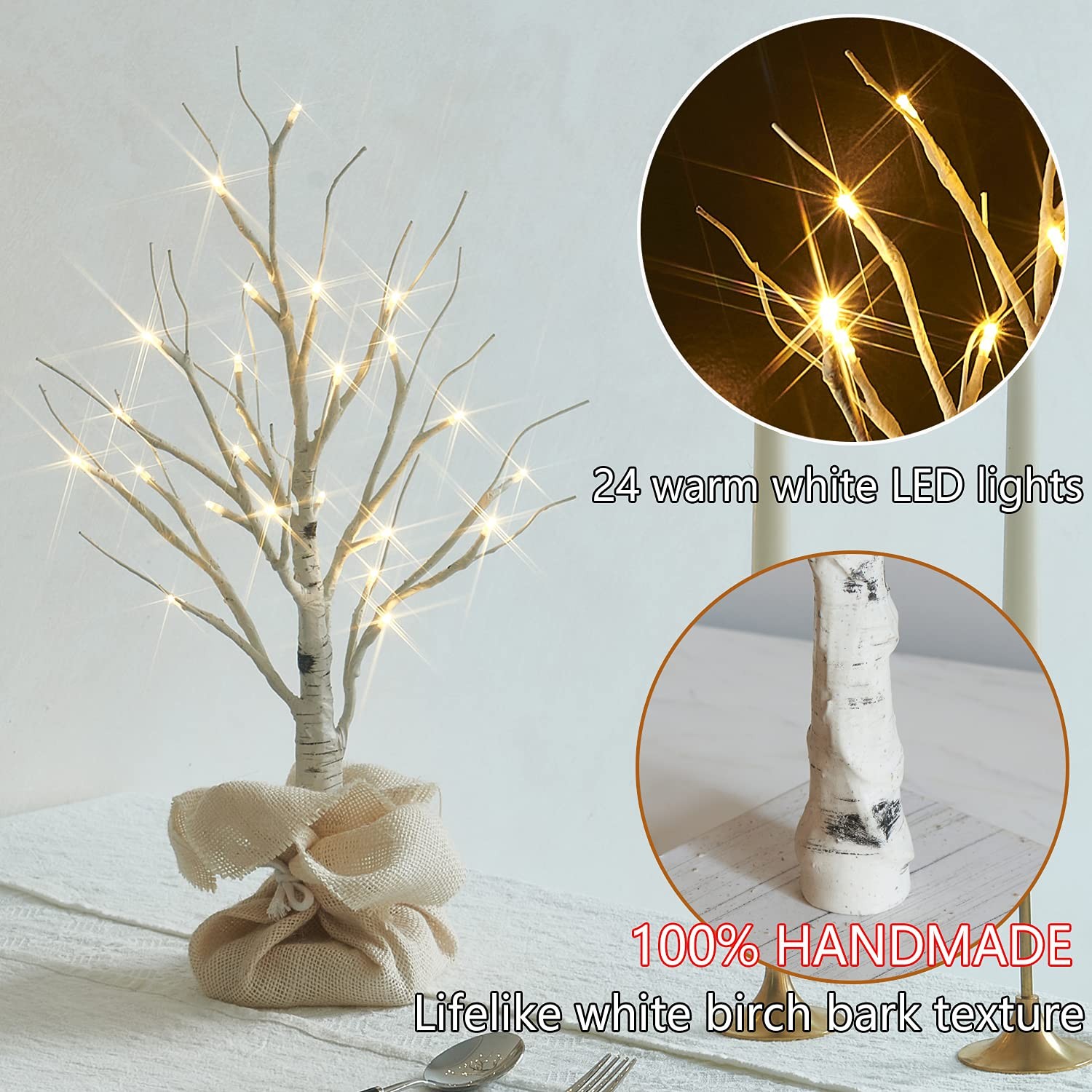 Lighted Birch Tree with Timer Battery Operated 18in Home Decor Tabletop, Pre …