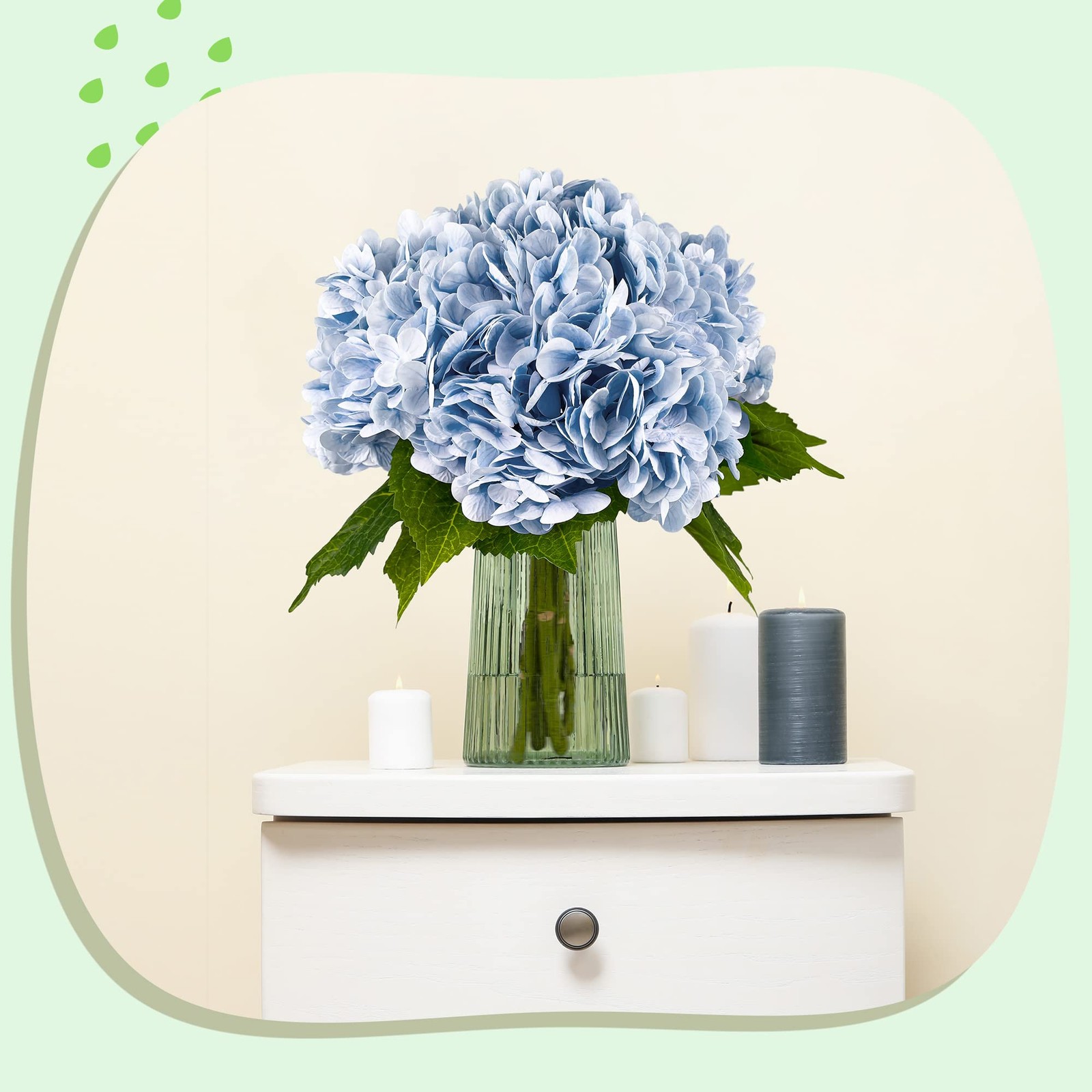 21In Blue Artificial Hydrangea Flowers 5 Pcs Real Touch 3D Print Latex Flower…