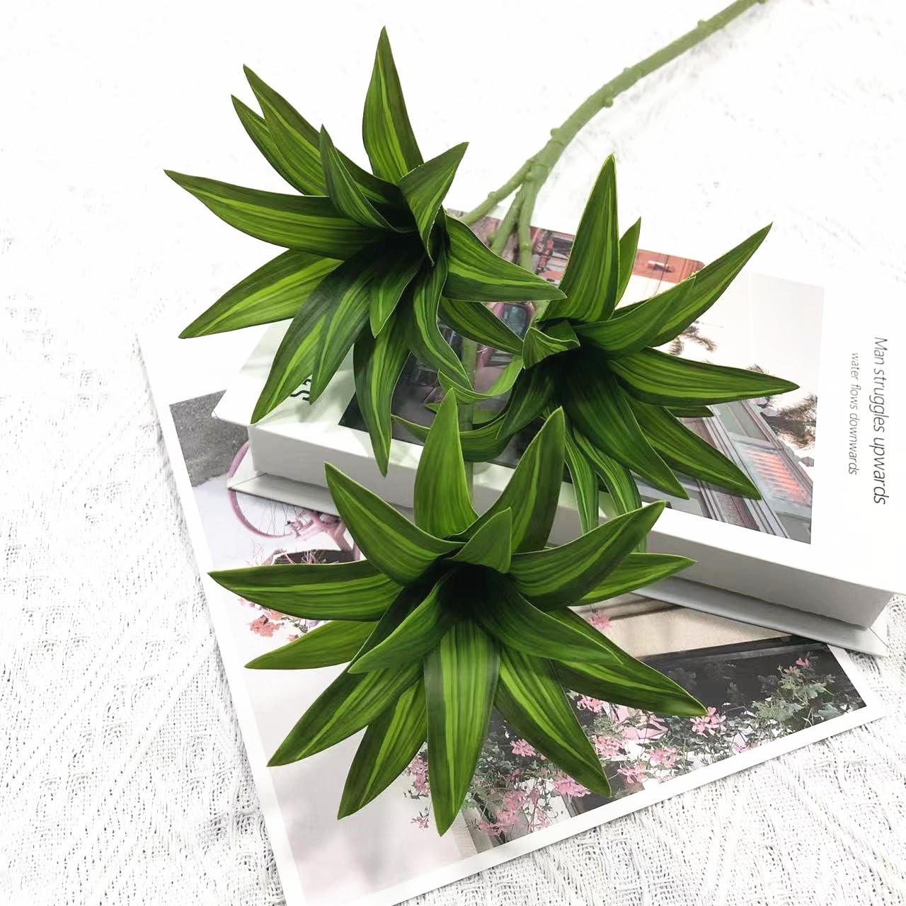 Artificial Dracaena Plant, Faux Branches Plastic Leaves 18.5 Inch Greenery St…