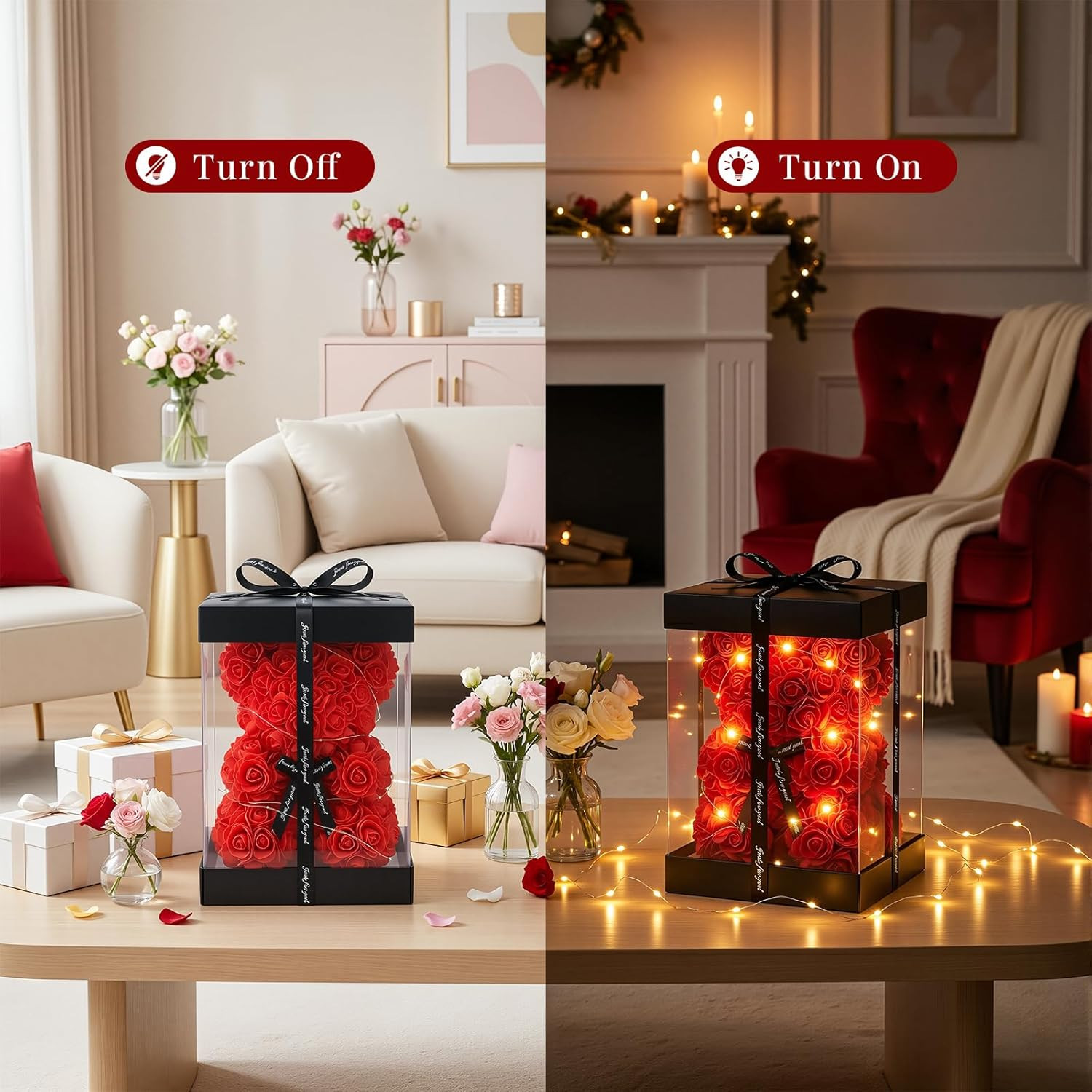 Preserved Artificial Roses Flowers Bear, Forever Women Gifts for Birthday Christ
