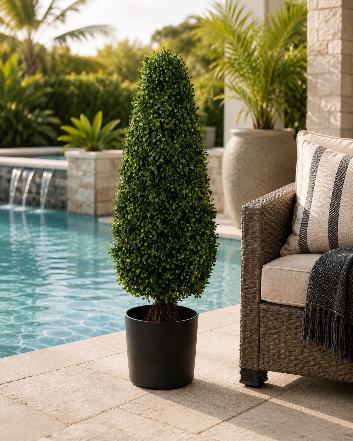 3’ UV Artificial Boxwood Tower Topiary Tree Indoor/Outdoor