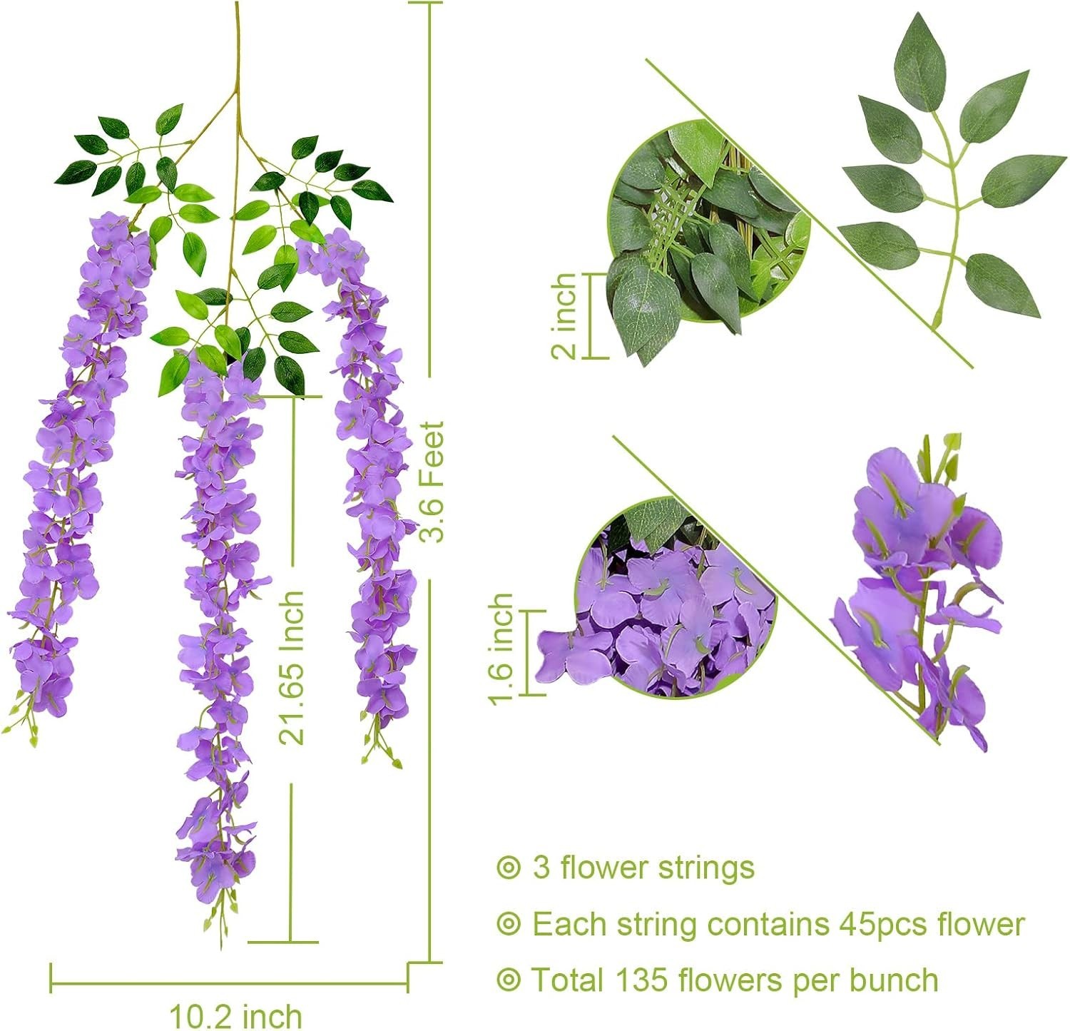 Vibrant Purple 24-Piece Wisteria Flower Vine – Stunning Indoor & Outdoor Decor