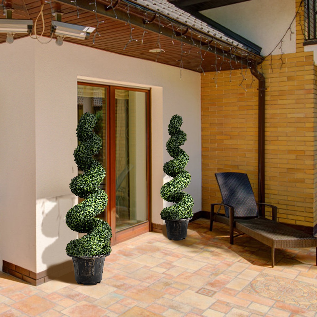 2Pcs 4FT Artificial Boxwood Spiral Tree W/Realistic Leaves Indoor Outdoor Office