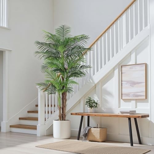 Tall Triple Golden Cane Palm Artificial Tree 7ft, Large Topical Fake Tree wit…