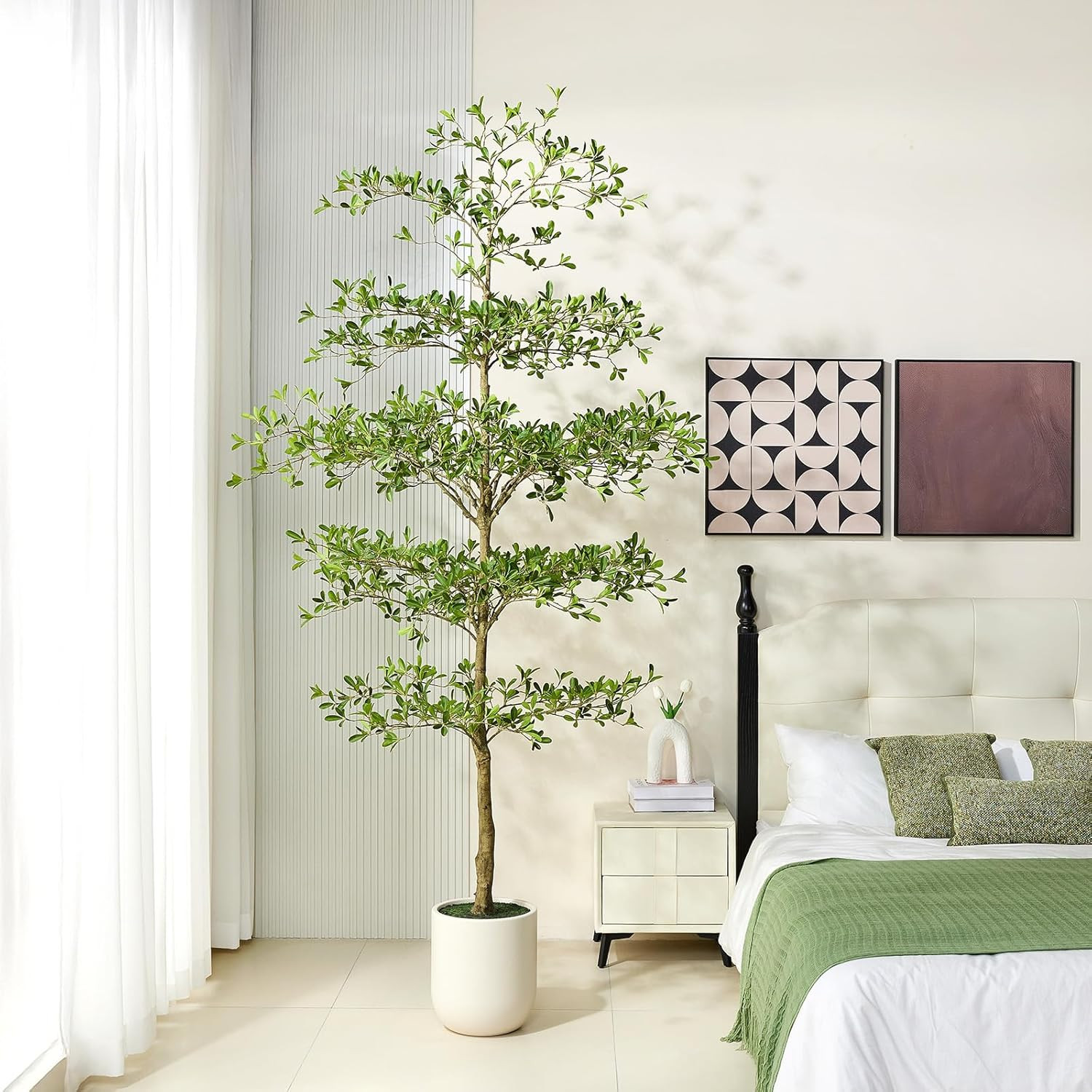 9FT Faux Black Olive Tree with White Planter – Elegant Indoor Decor