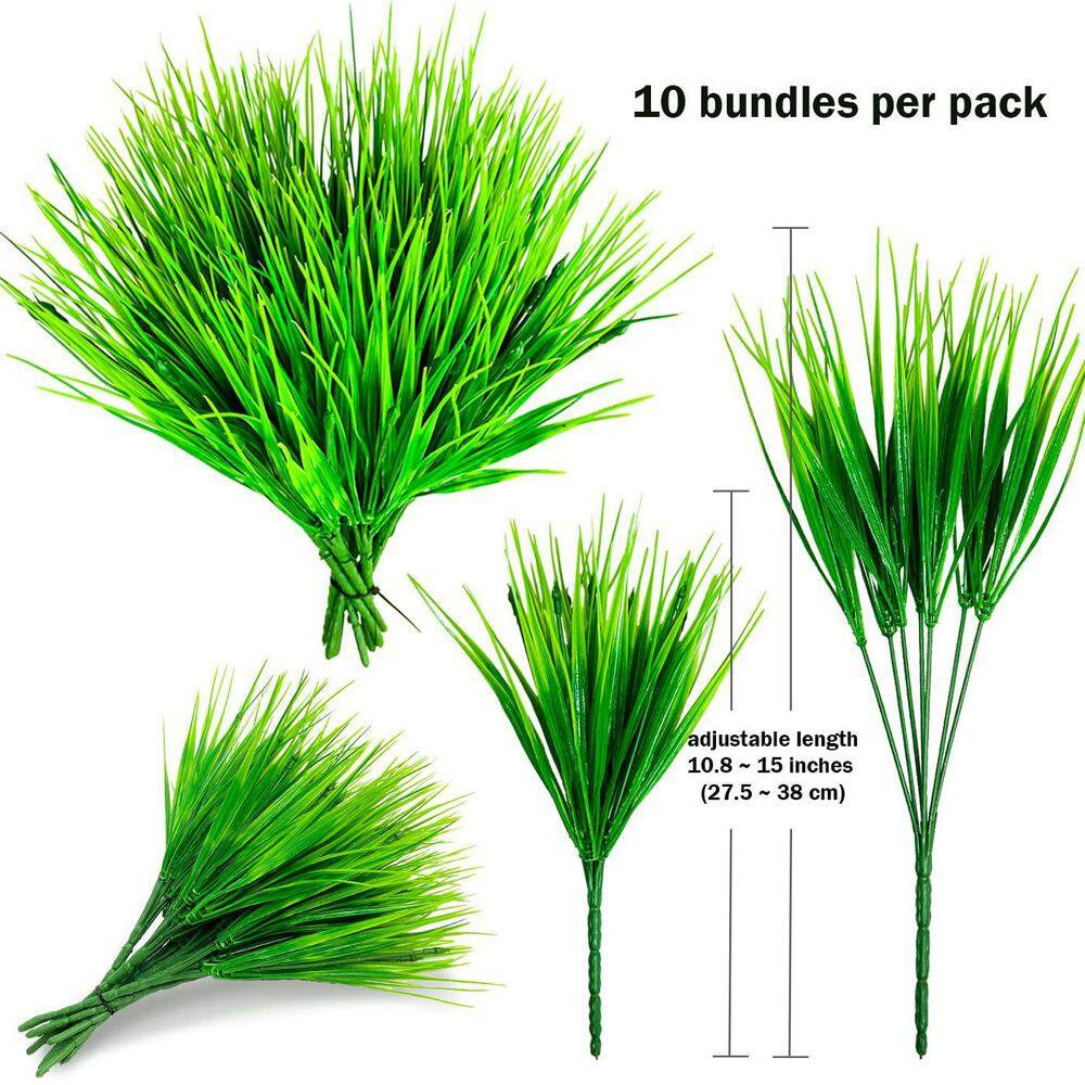 11 in Artificial Grass Plant 10 Pack Green UV Resistant Outdoor Indoor Faux Whea