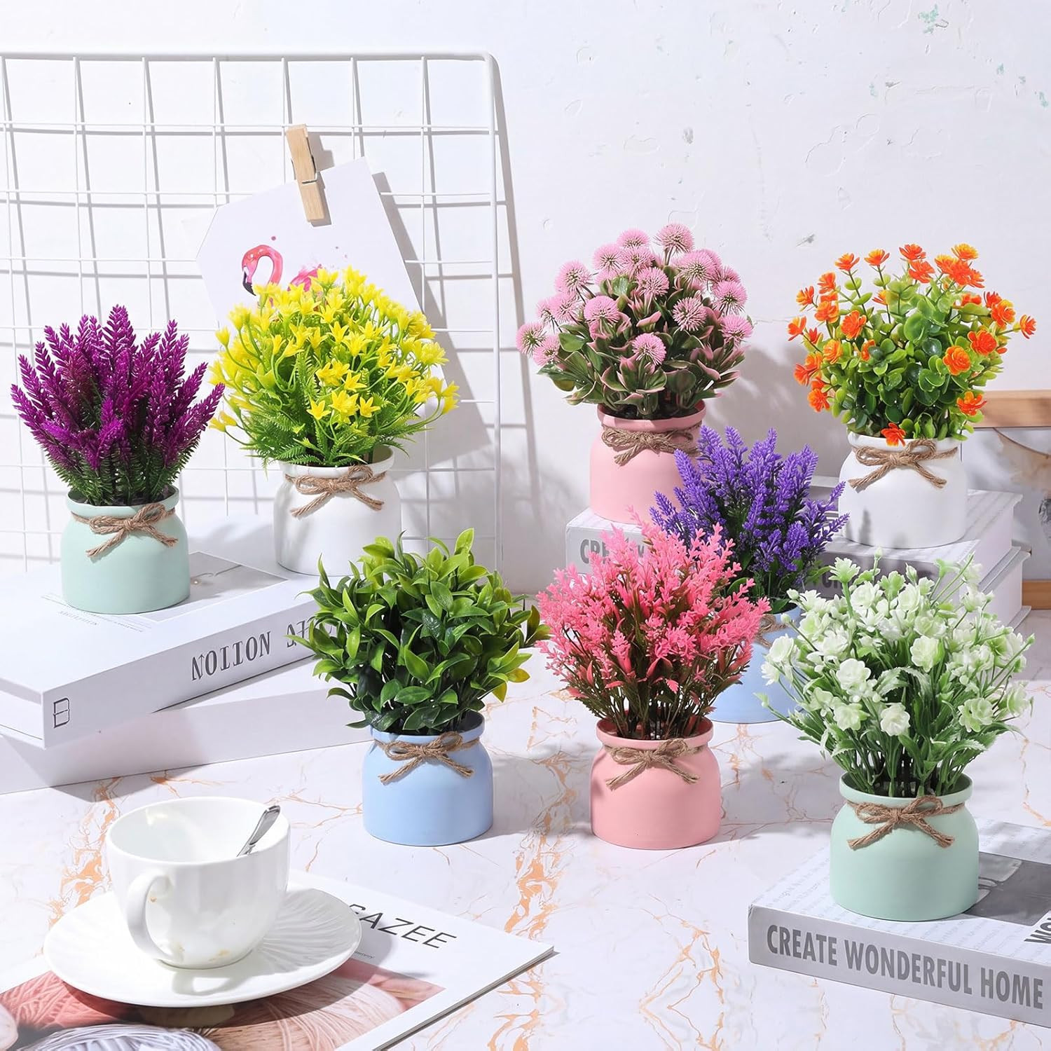 24 Pcs Large Artificial Potted Flowers Fake Potted Plants Plastic Faux Flowers f