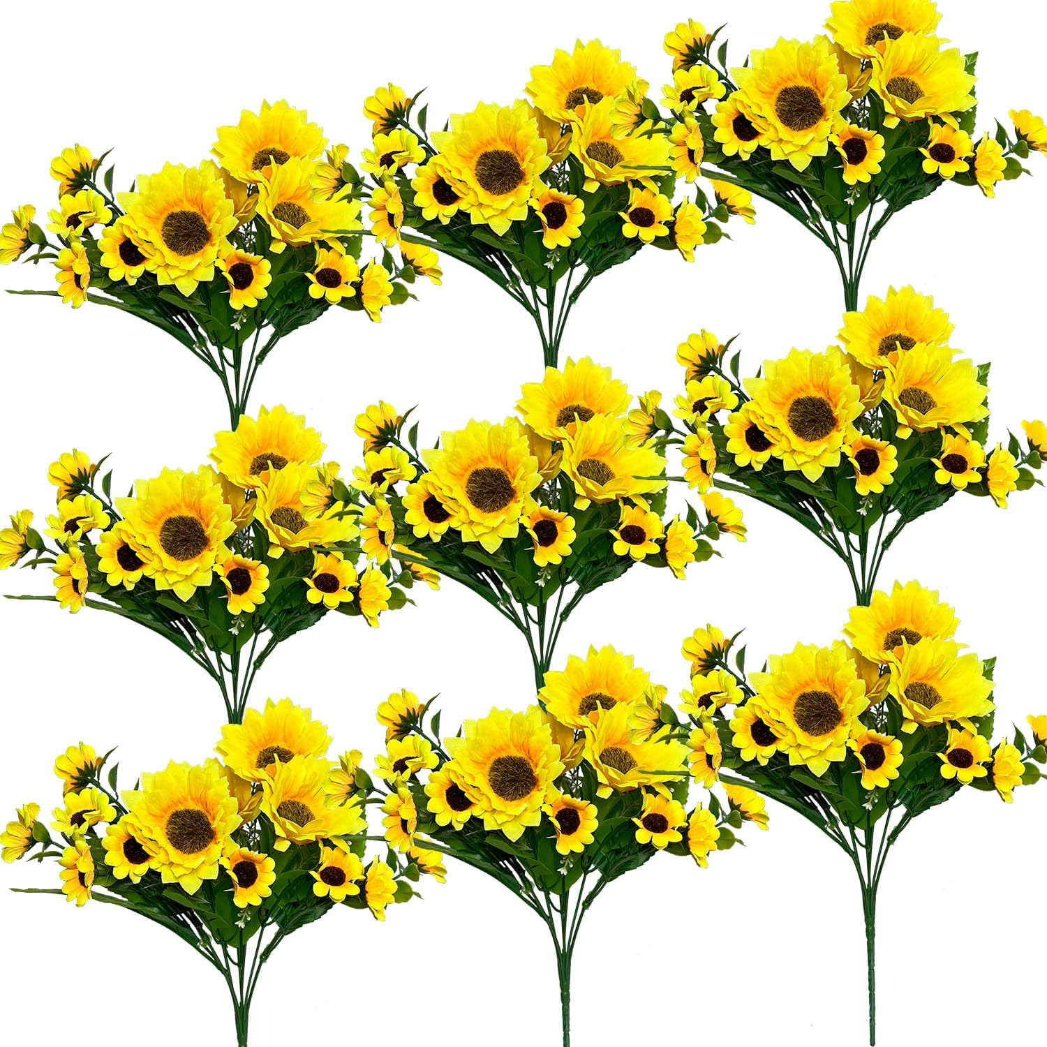 8Pack Artificial Sunflowers with Stems for Indoor Outdoor 12 Inch Fake Silk Sunf
