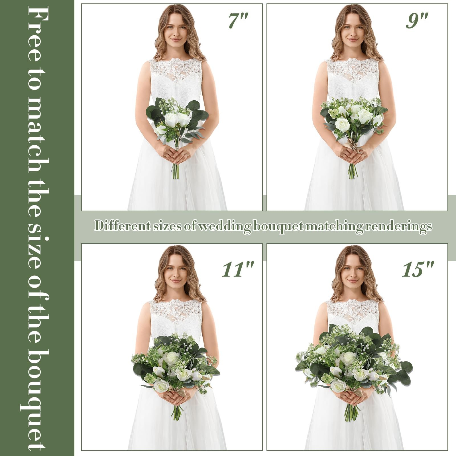 Set of 8 Bridesmaid Bouquets 7 Inch White Wedding Bouquets Faux Flowers Rusti…
