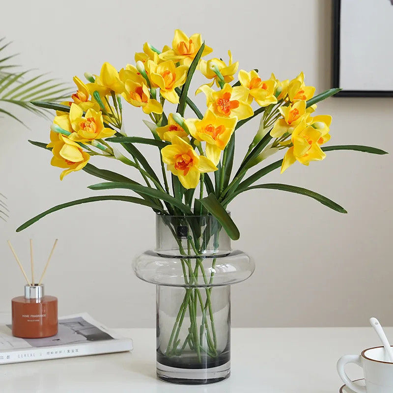 3/5/10Pcs Artificial Daffodils Flowers White Narcissus Spring Flower Fake Silk F