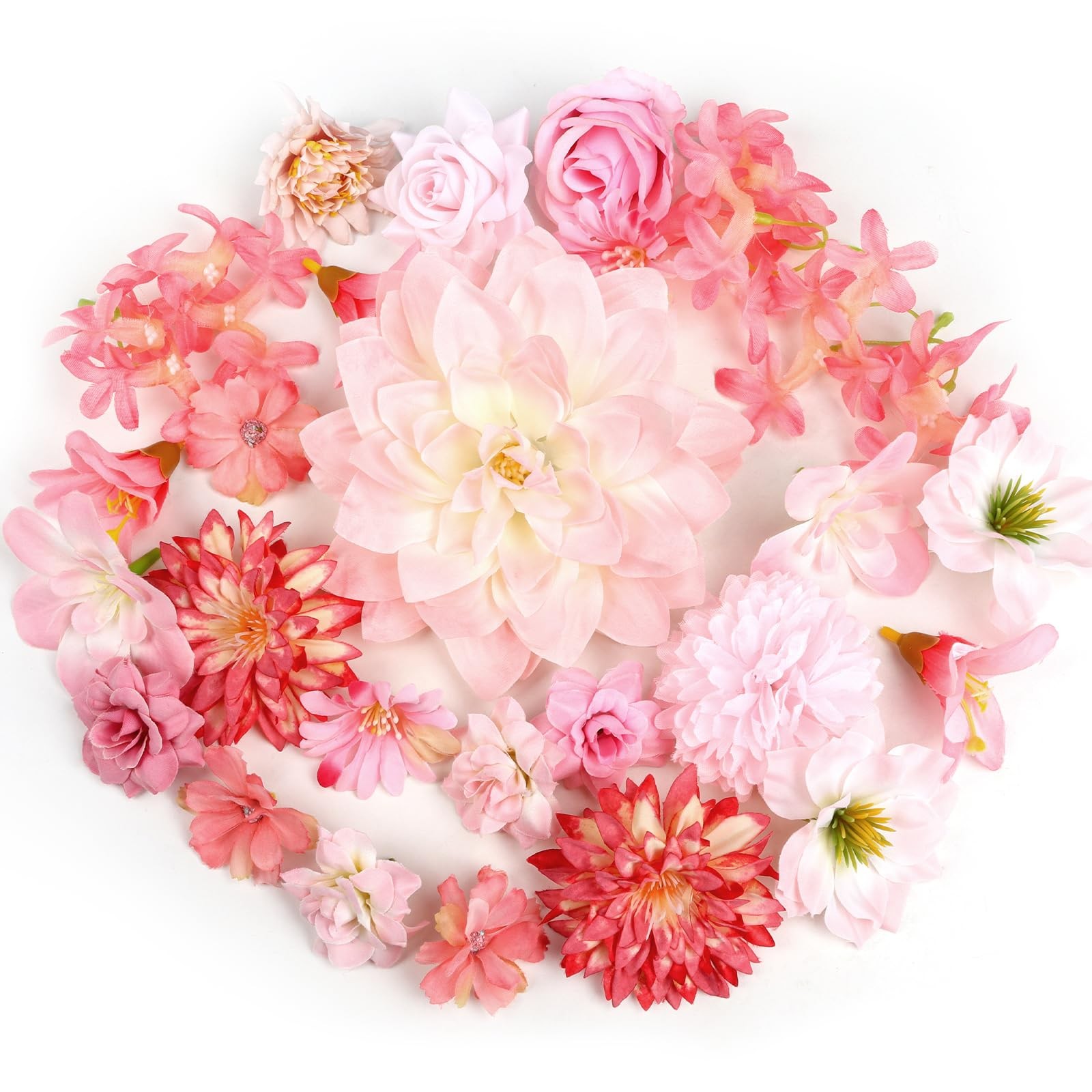 26 PCS Artificial Silk Floral Fake Flower Heads Pink Roses Peonies Daisy Decor