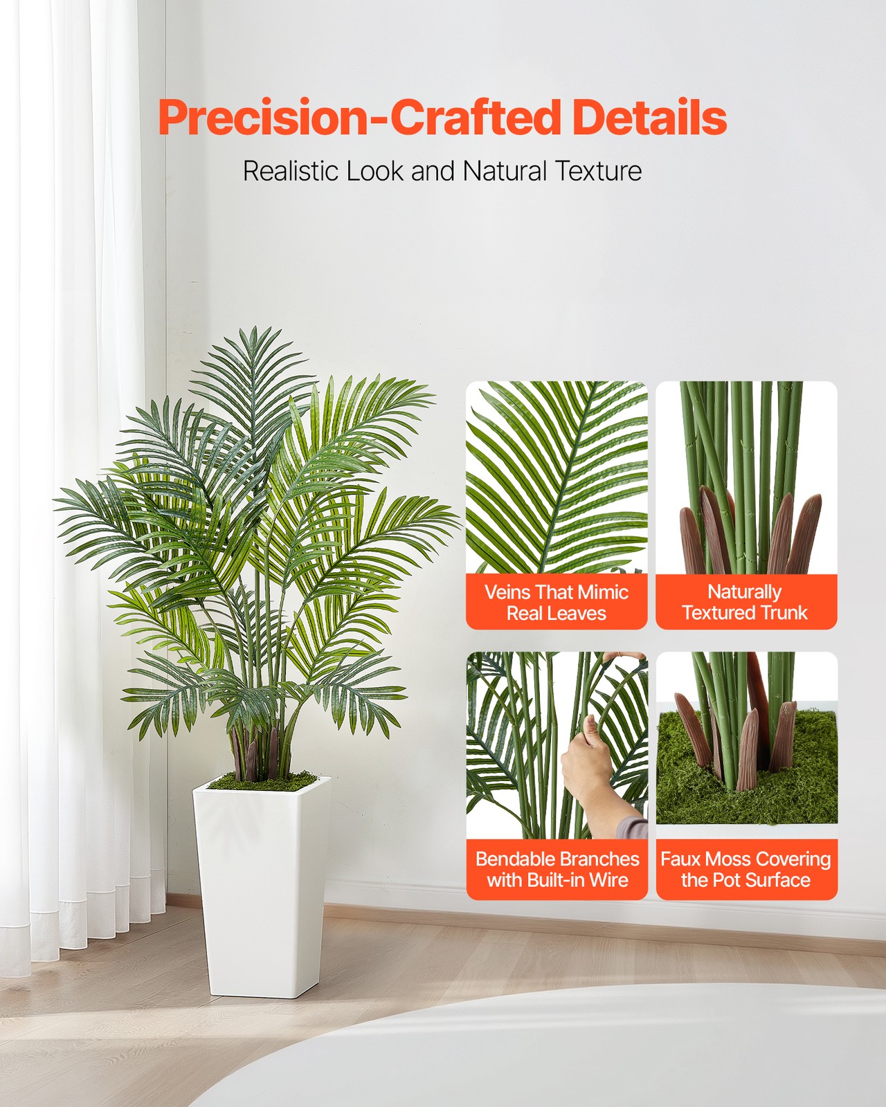 VEVOR 4ft 2Pack Artificial Areca Palm Trees with White Planter Indoor