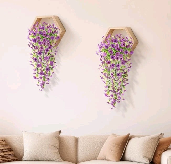 Artificial Hanging Flowers Plants for Outdoor Spring Summer Decoration 2PCS Faux