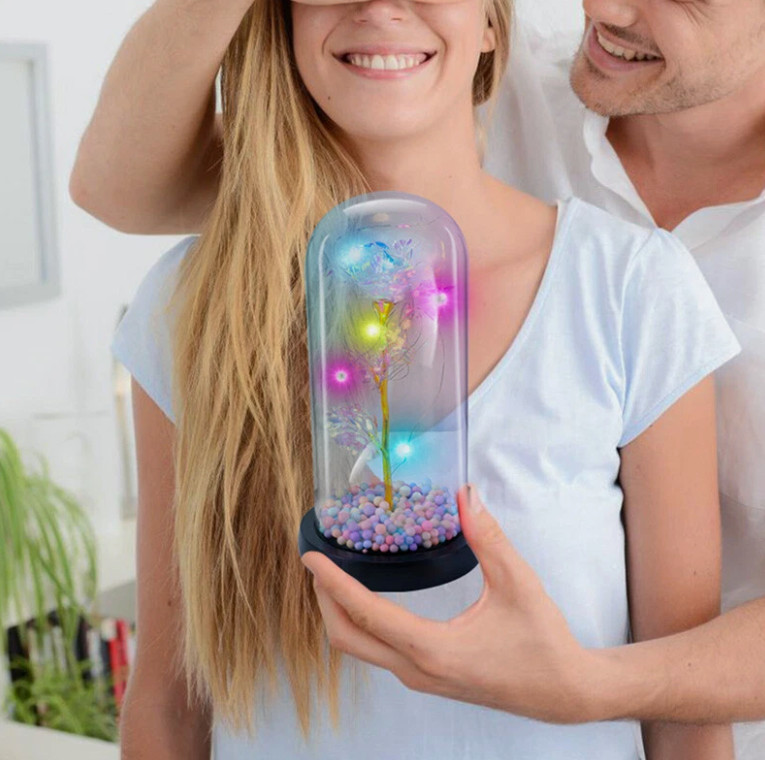 Forever Eternal Galaxy Rose In Glass Dome LED Flower Light Valentine’s Day Gift.