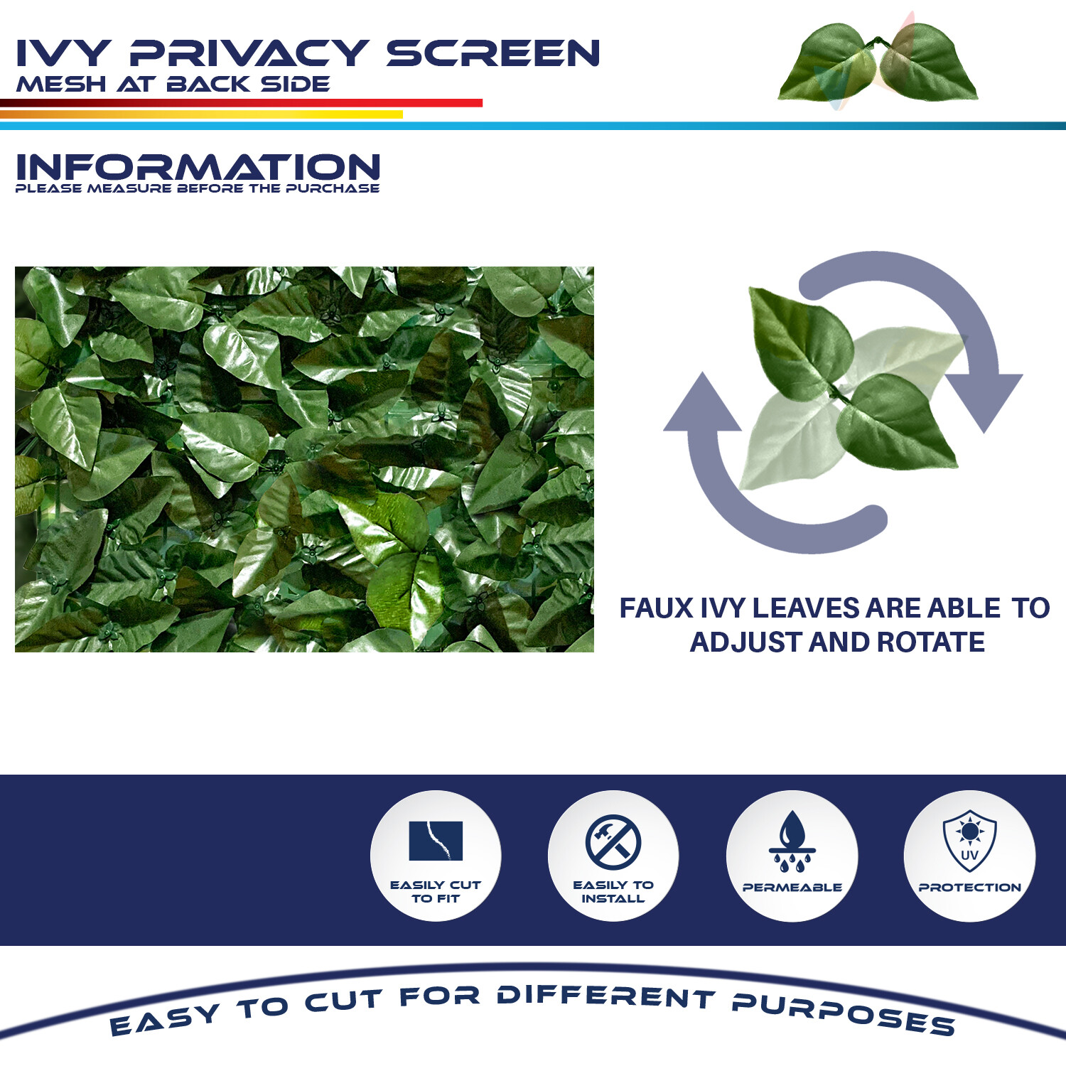 39″ x 117″ Artificial Faux Ivy Leaf Privacy Fence Panel Screen Hedge Decor
