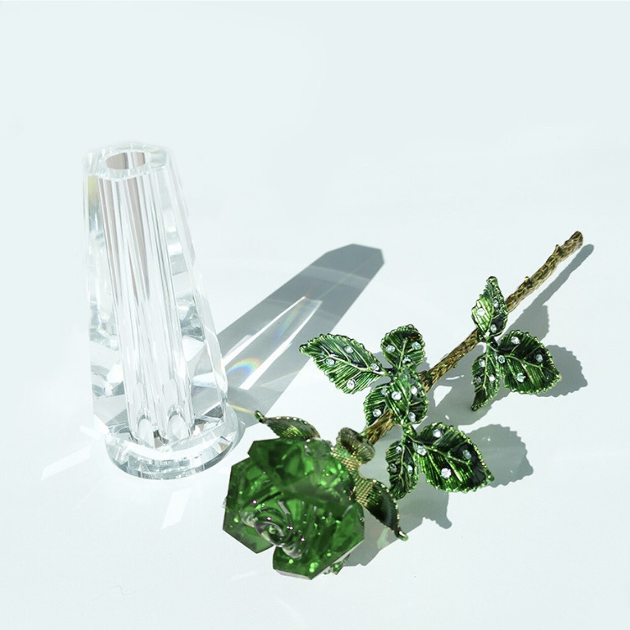 Artificial Roses Crystal Flower with gift box gift bag a card with/without vase