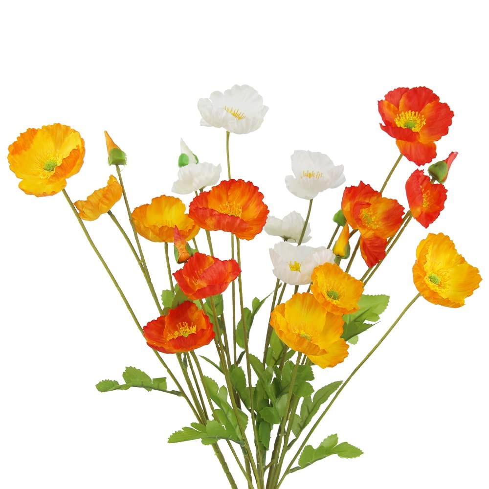 6 Pcs Artificial Poppy Spring Flowers Silk Flower Poppy with Stems for Decor