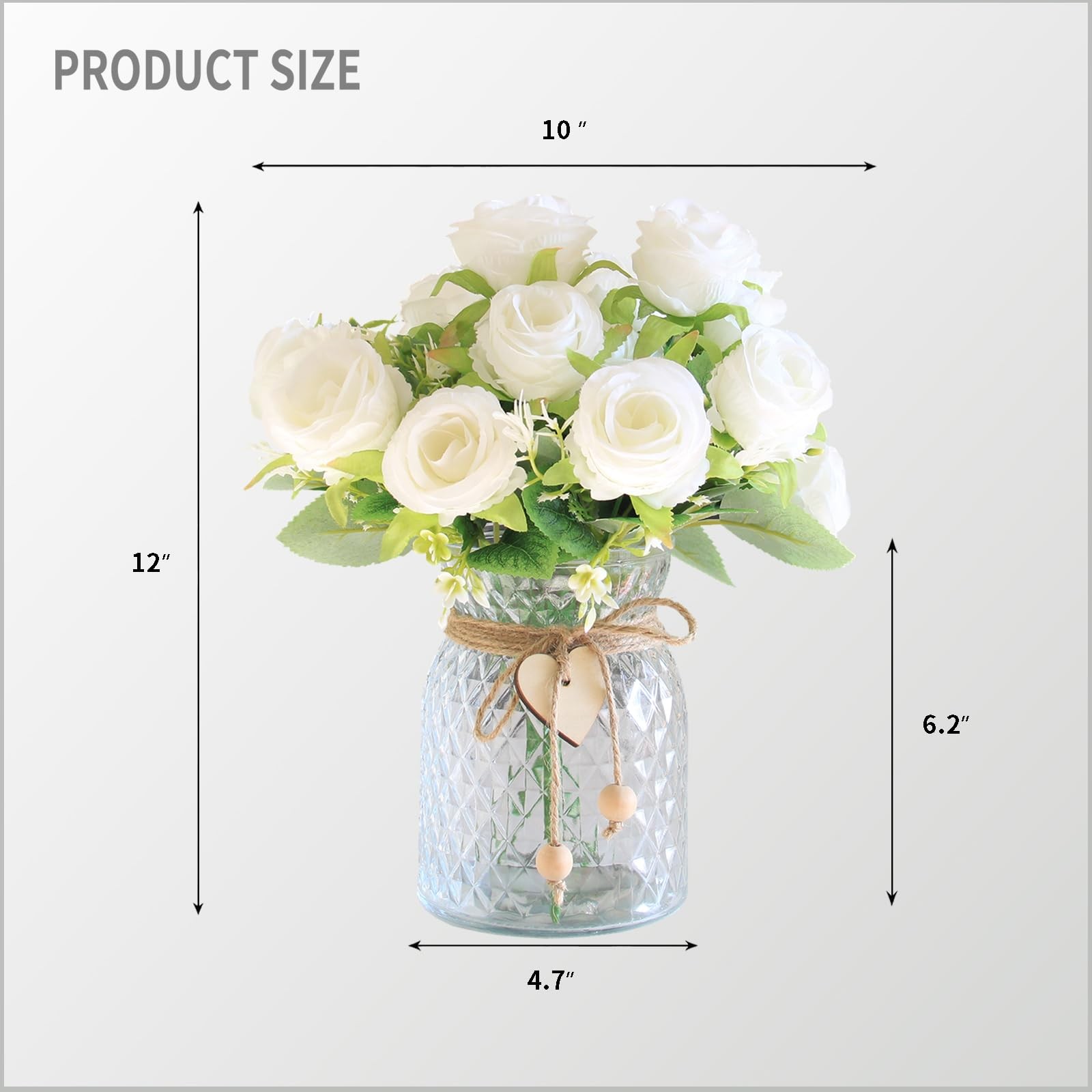 Faux Flowers in Vase, 18 Pcs Fake Rose Flowers, Artificial Flowers for Home D…