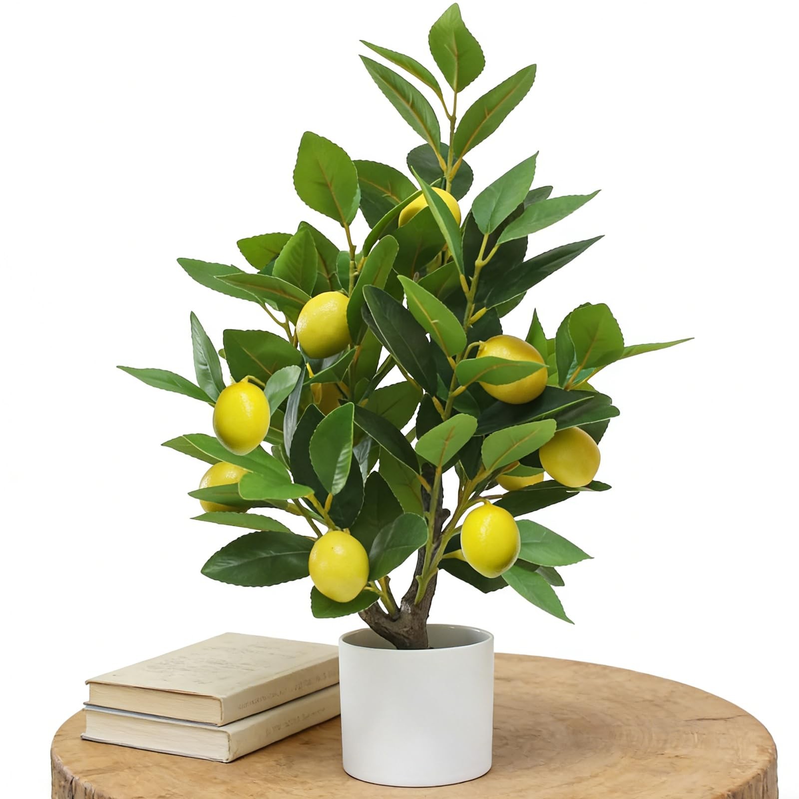 Artificial Lemon Potted Plant, 18″ Indoor Fake Lemon Tree Greenery in Pot Fau…