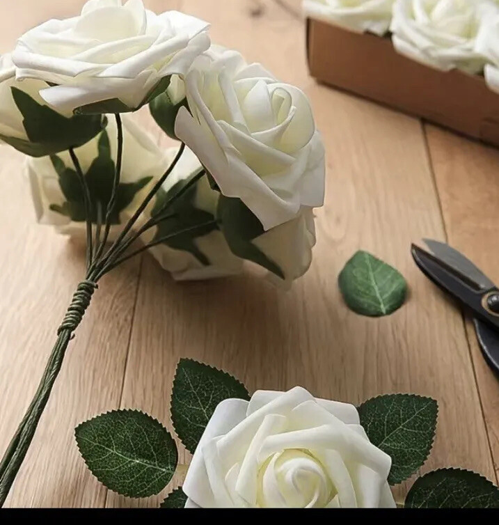 Artificial Flowers 25pcs Real Looking Ivory Foam Fake Roses with Stem…