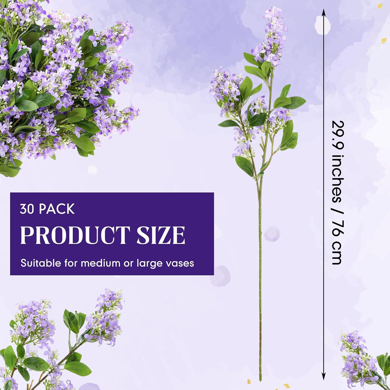 30 Pcs 30″ Artificial Lilac Flowers Fake Delphinium Antirrhinum Stem Silk Artifi