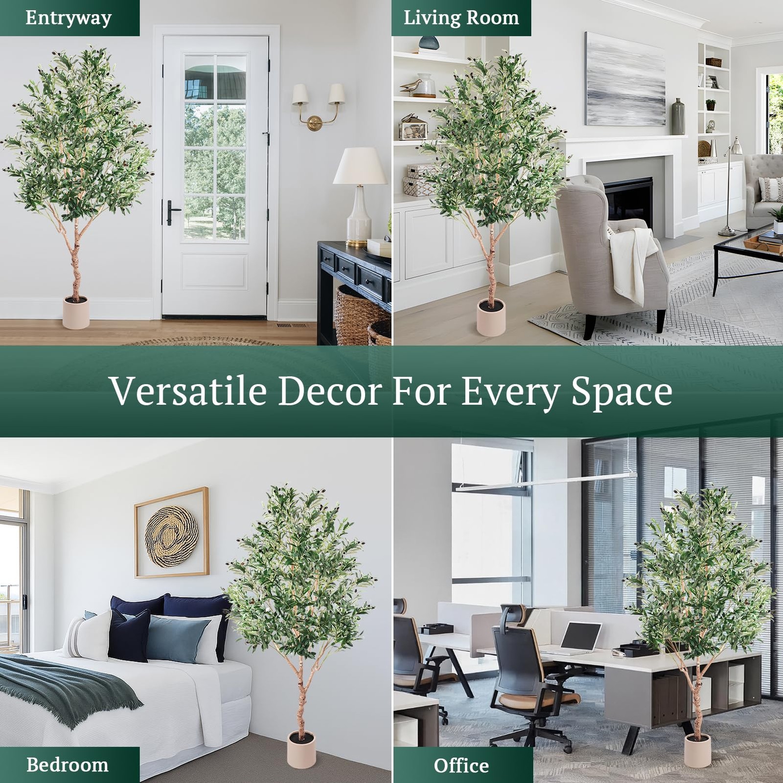 7FT Large Olive Trees Artificial Indoor Upgraded Faux Wood Trunk White Planter