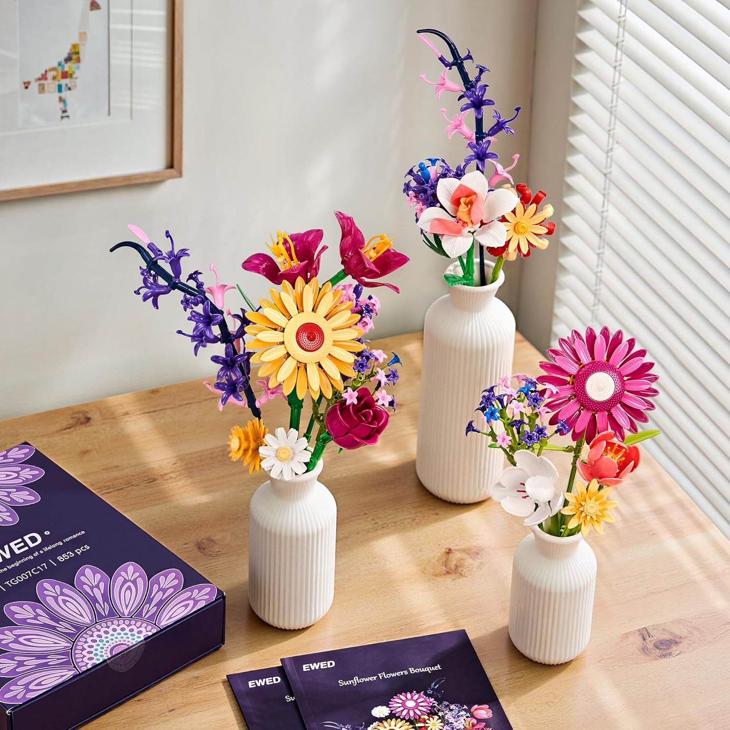 Sunflowers Bouquet Building Set for Mother’S Day, Artificial Flower Compatible w