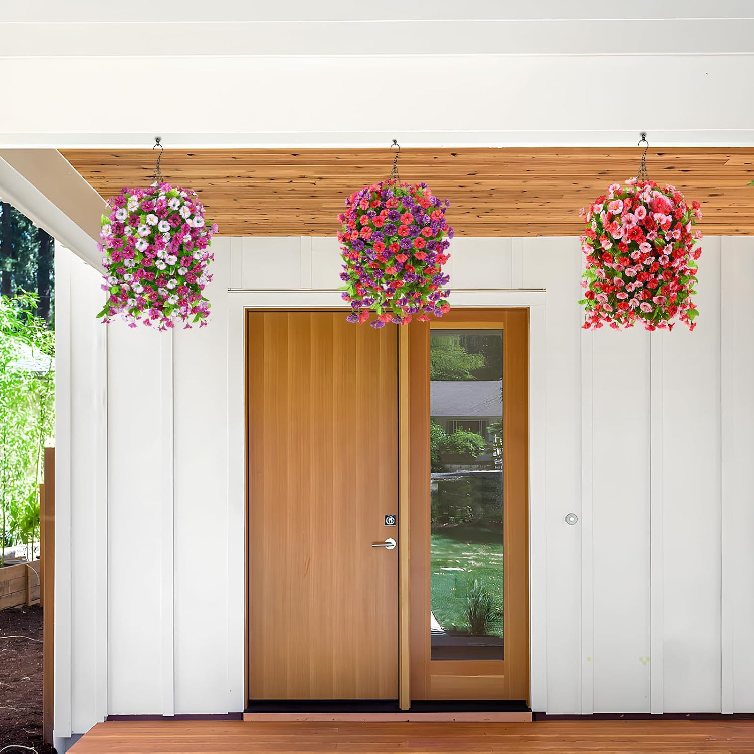 Artificial Faux Hanging Flowers Plants Baskets for Outdoor Spring Summer Decorat