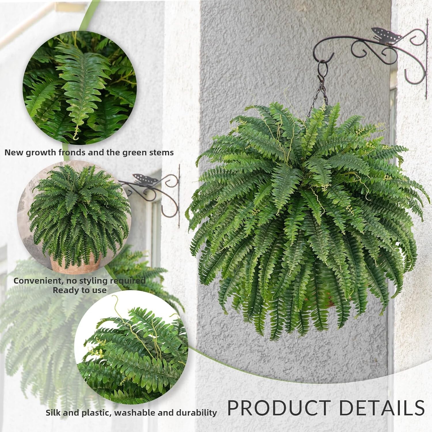 50″ Artificial Boston Ferns Fake Bush Plants Large Faux Ferns with 96 Fronds