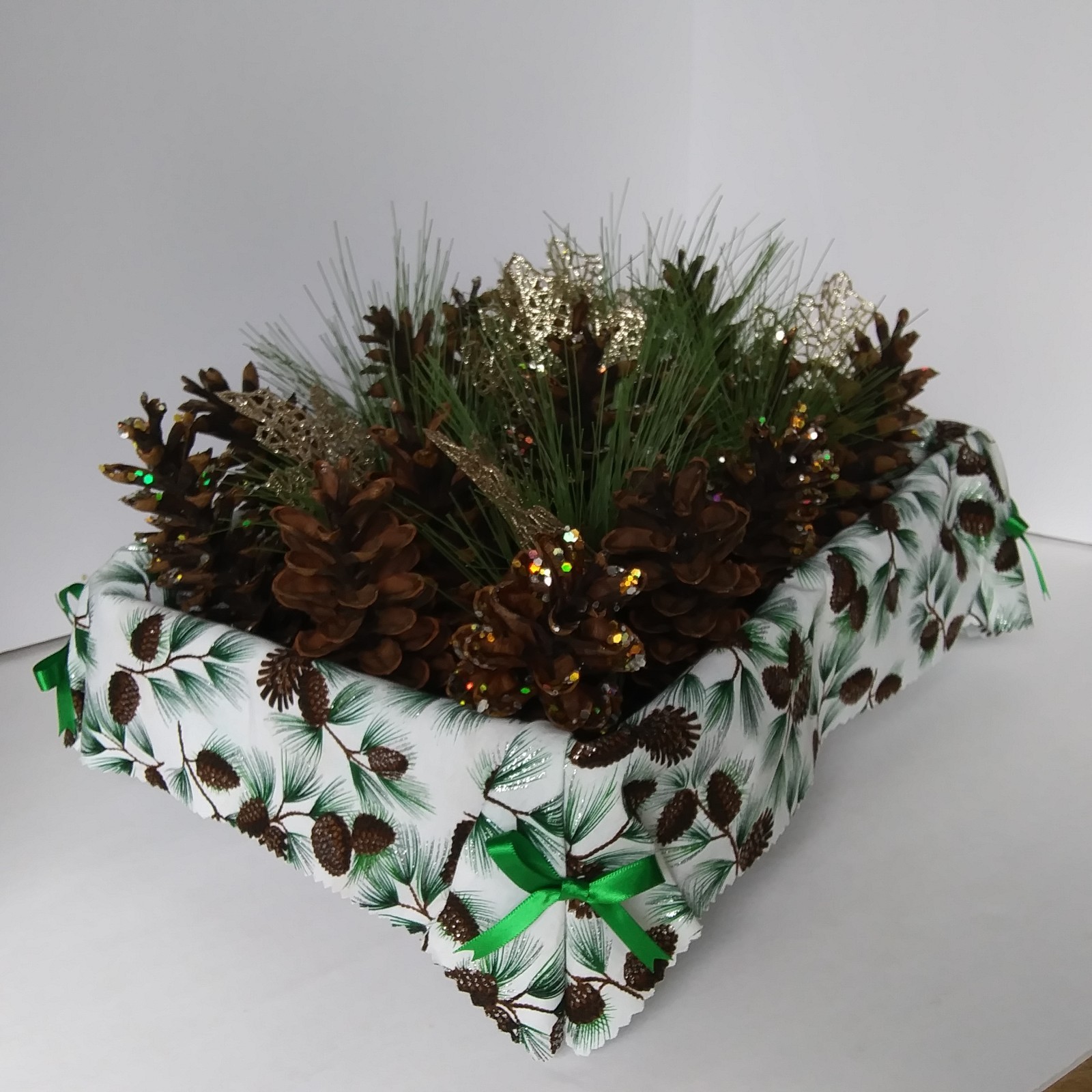 Pinecone & Evergreen Centerpiece Basket Holiday Decor Table Arrangement