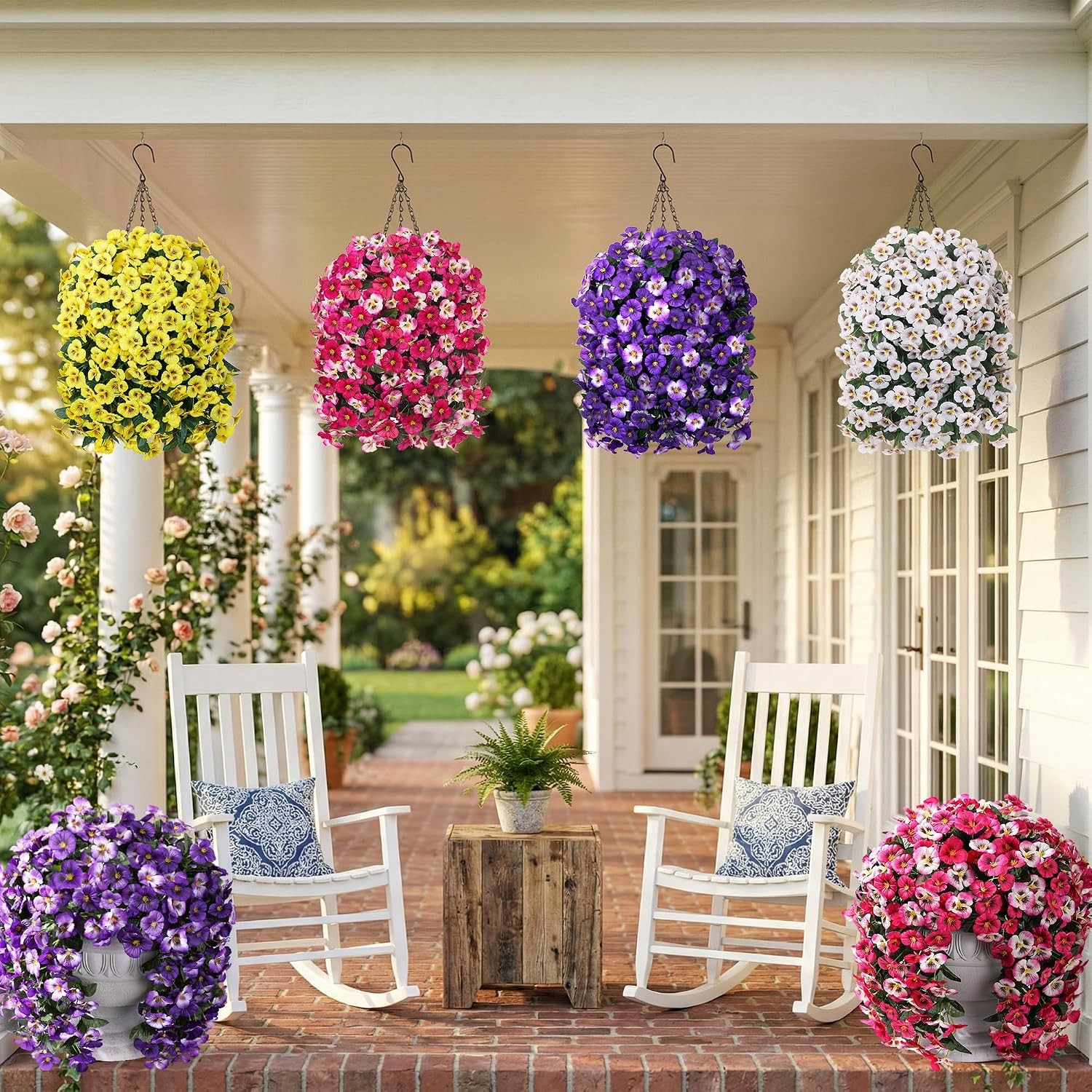 Artificial Flowers for Outdoors, 2pcs Faux Silk Pansies Flowers UV Resistant
