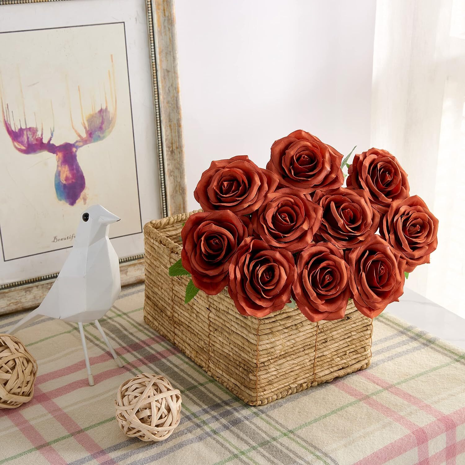 IUKnot Artificial Rose 10pcs Open Flower Bouquet Faux Rose Stems for Wedding