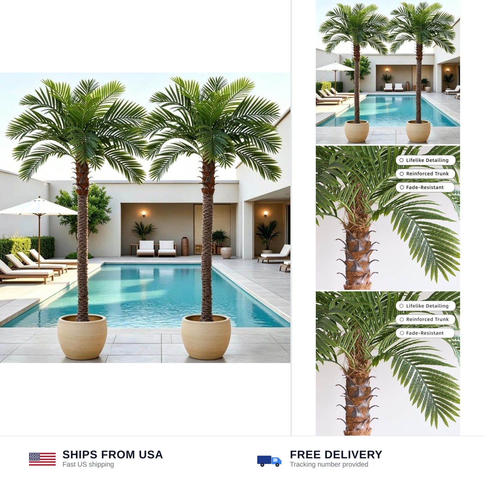 8.5FT Artificial Coconut Palm Tree Set of 2, UV Resistant Faux Sago Palm Plan…