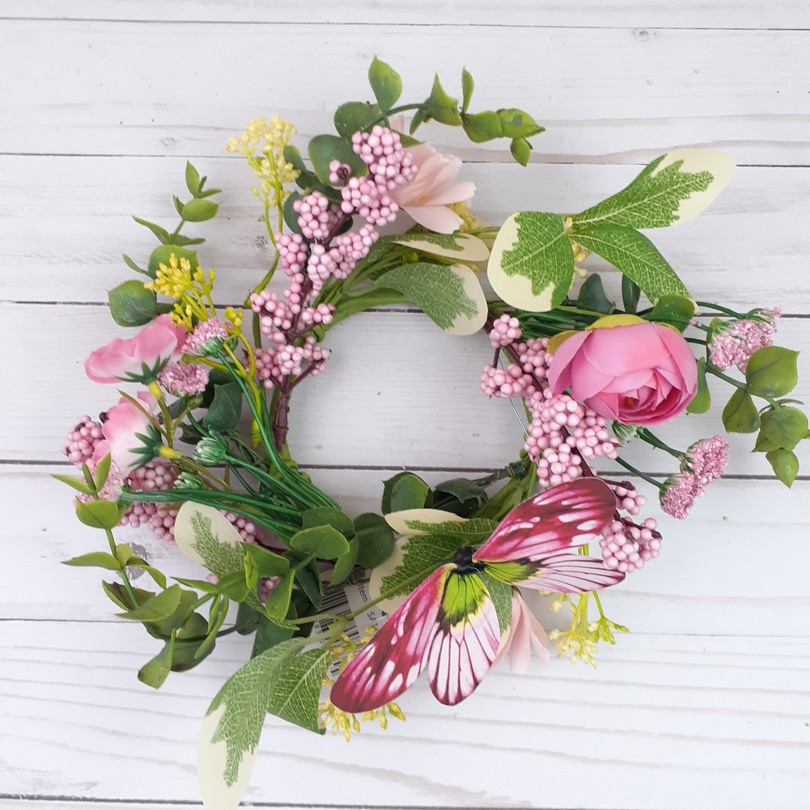 Floral Candle Ring Blushing Butterfly Garden Pink Flowers 4″ inside