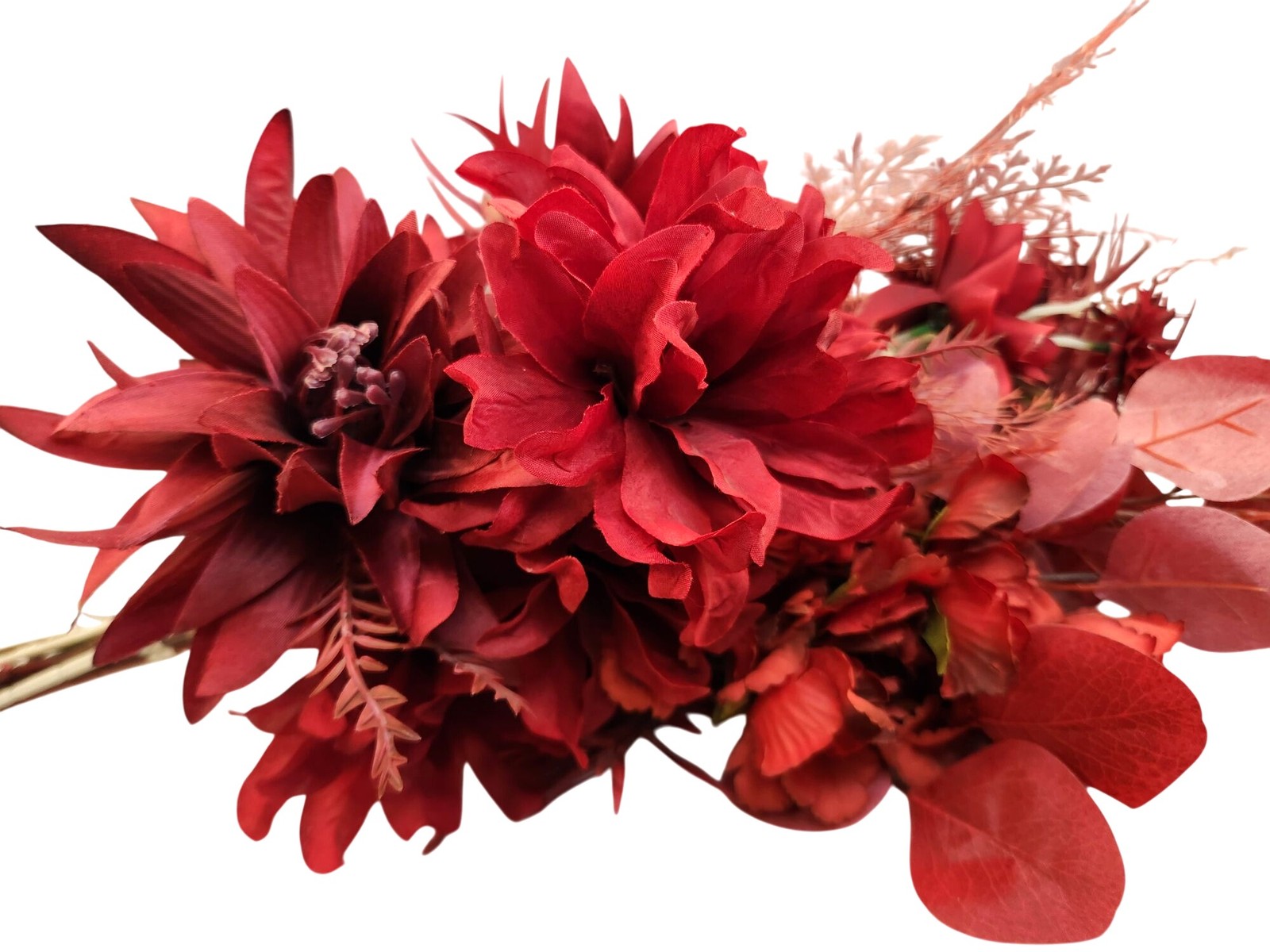 Burgundy Faux Flower Mixed Bouquet 11 Stems Floral Arrangement Realistic