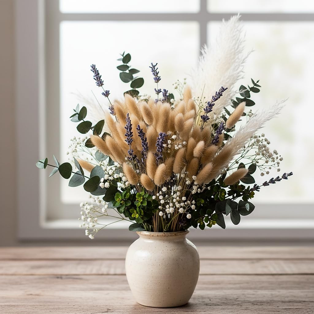 120PCS Bunny Tails Dried Flowers,17″ Brown Pampas Grass Natural Rabbit Tail G…